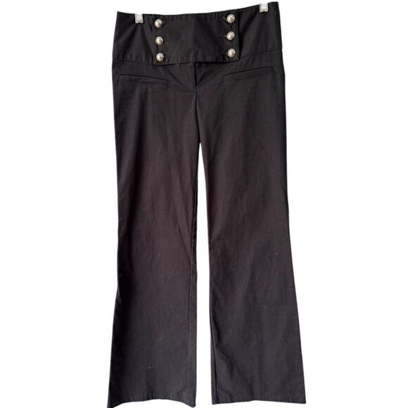 Black High-Waisted Wide-Leg Pants with Button Detail - Picture 4 of 11